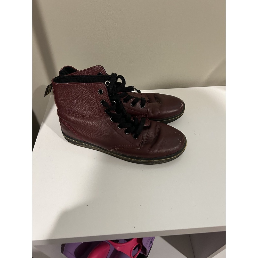 Doc Martens Burgundy Leyton Round Toe Leather Boots Size 6 - Picture 2 of 4